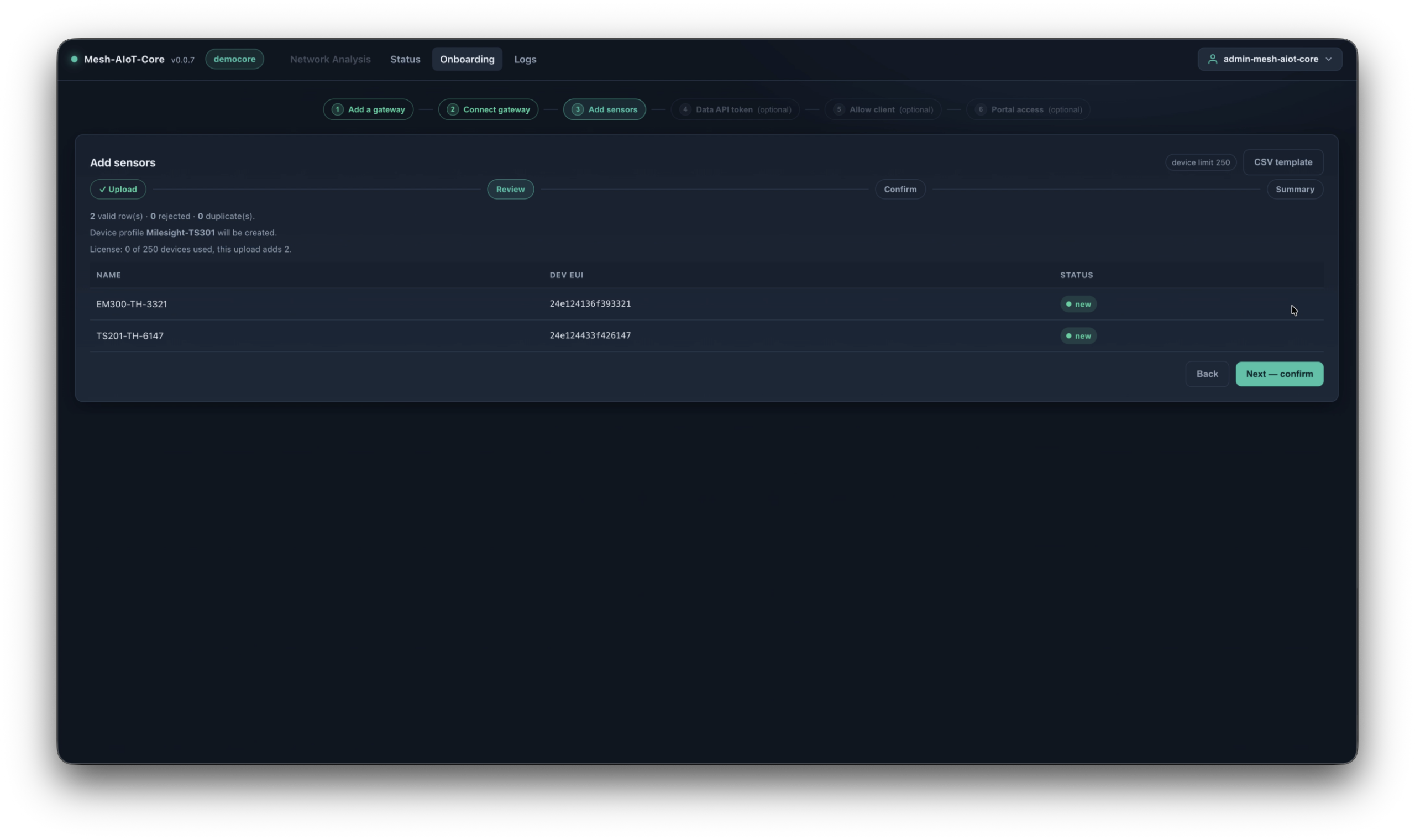 mesh-aiot-core add sensors onboarding screen
